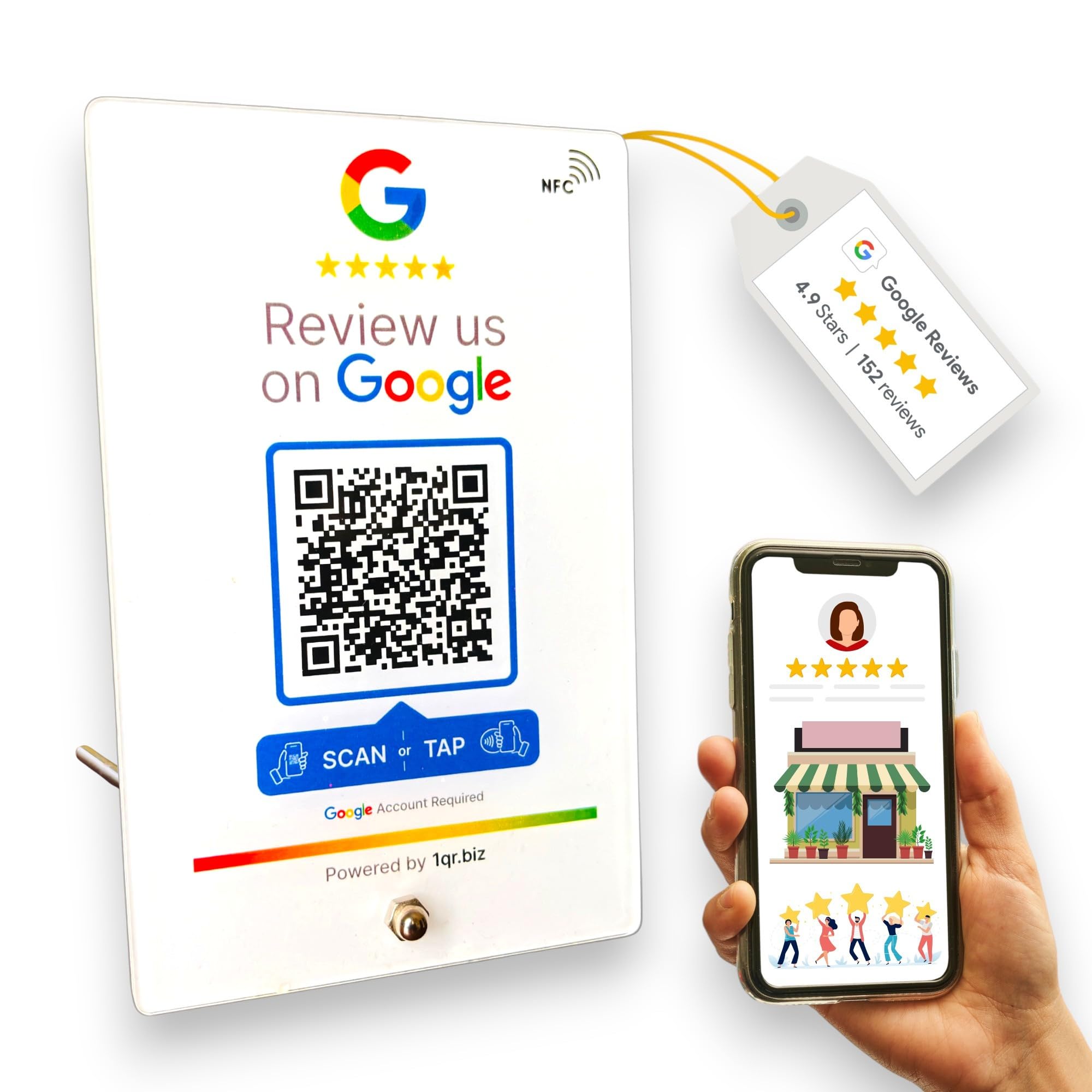 SCAN ME | Review Us On Google Tap Stand | QR Code + NFC | 4x6 Inch | Google Review Stand | Ready To Be Activated Instantly | Boost Business Reviews | Google Review Tap Card Stand | Version 2.0