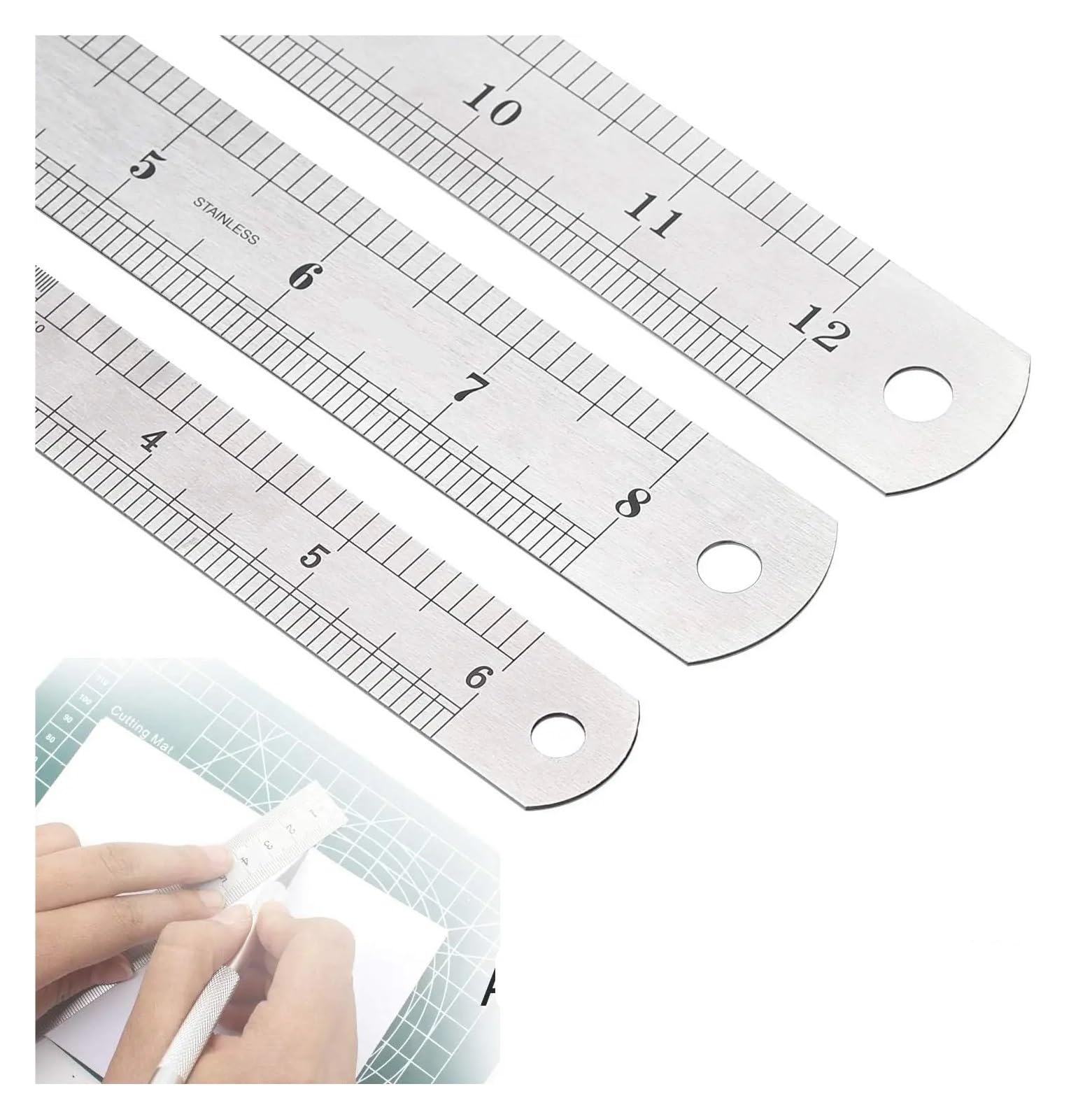 Doppelseitiges gerades Lineal aus Edelstahl, Zentimeter-Zoll-Skala, metrisches Präzisionsmesswerkzeug, Schulbürobedarf(1PCs 30cm)