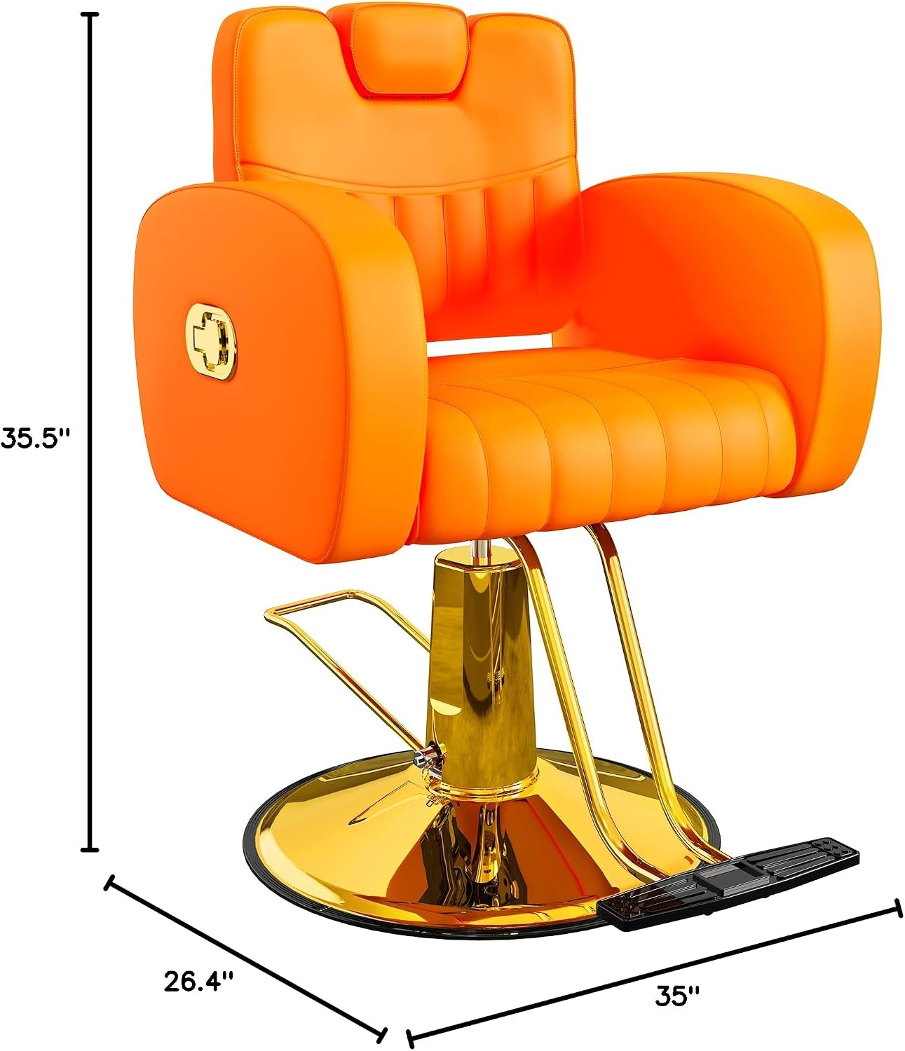 Ergonomic Orange and Gold Salon Chair with Comfortable Thickened Cushions, Heavy Duty Reclining Stylist Chair for Hair braiding, Extensions, Tattooing, Weight Capacity 440 lbs thumbnail