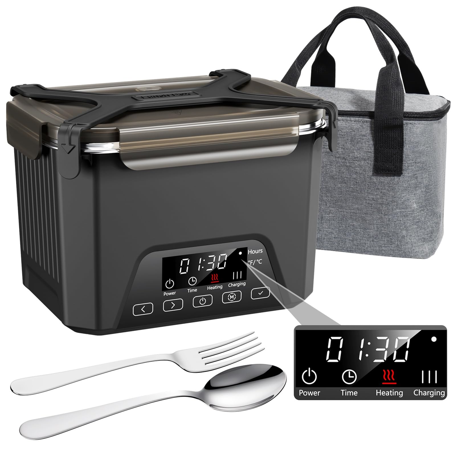 Cordless Electric Lunch Box, 1.2L Self Heating Lunch Box Battery Powered with Automatic Heating, BPA Free, Meal Prep Friendly (Black)