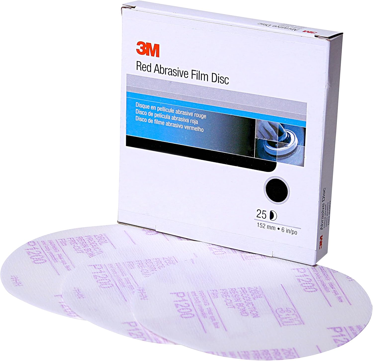 3M Hookit Red Finishing Film Abrasive Disc, 01184, 6 in, P1500, Pack of 25 Disc for Auto Sanding