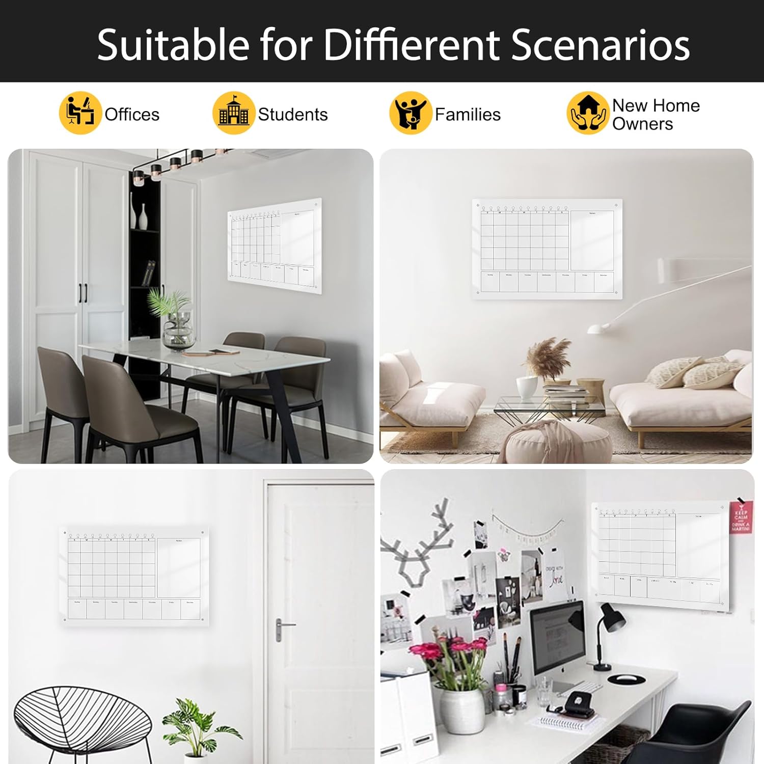 Large Acrylic Calendar for Wall,24"X16",Acrylic Dry Erase Calendar for Wall,Clear Acrylic Wall Calendar for Home/Office