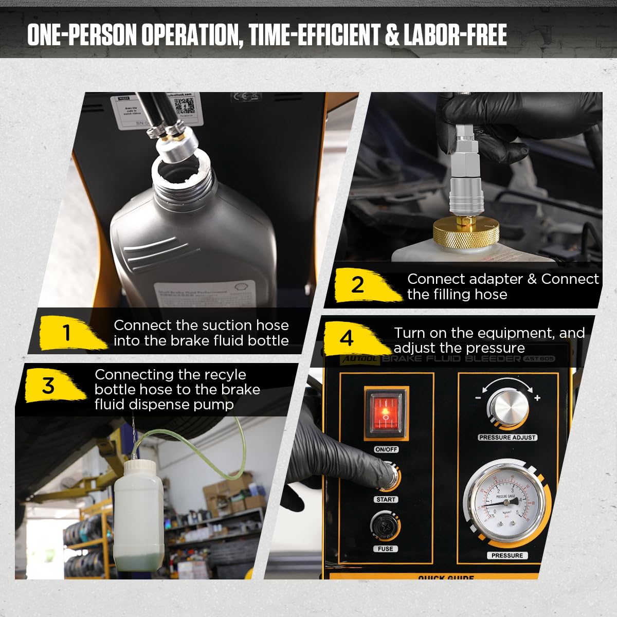 AUTOOL AST605 220V Purgador de Frenos para automóviles, intercambiador de Aceite de Frenos para automóviles con Control de presión/Presión Ajustable (8.7~43.5 PSI) para Todos los vehículos