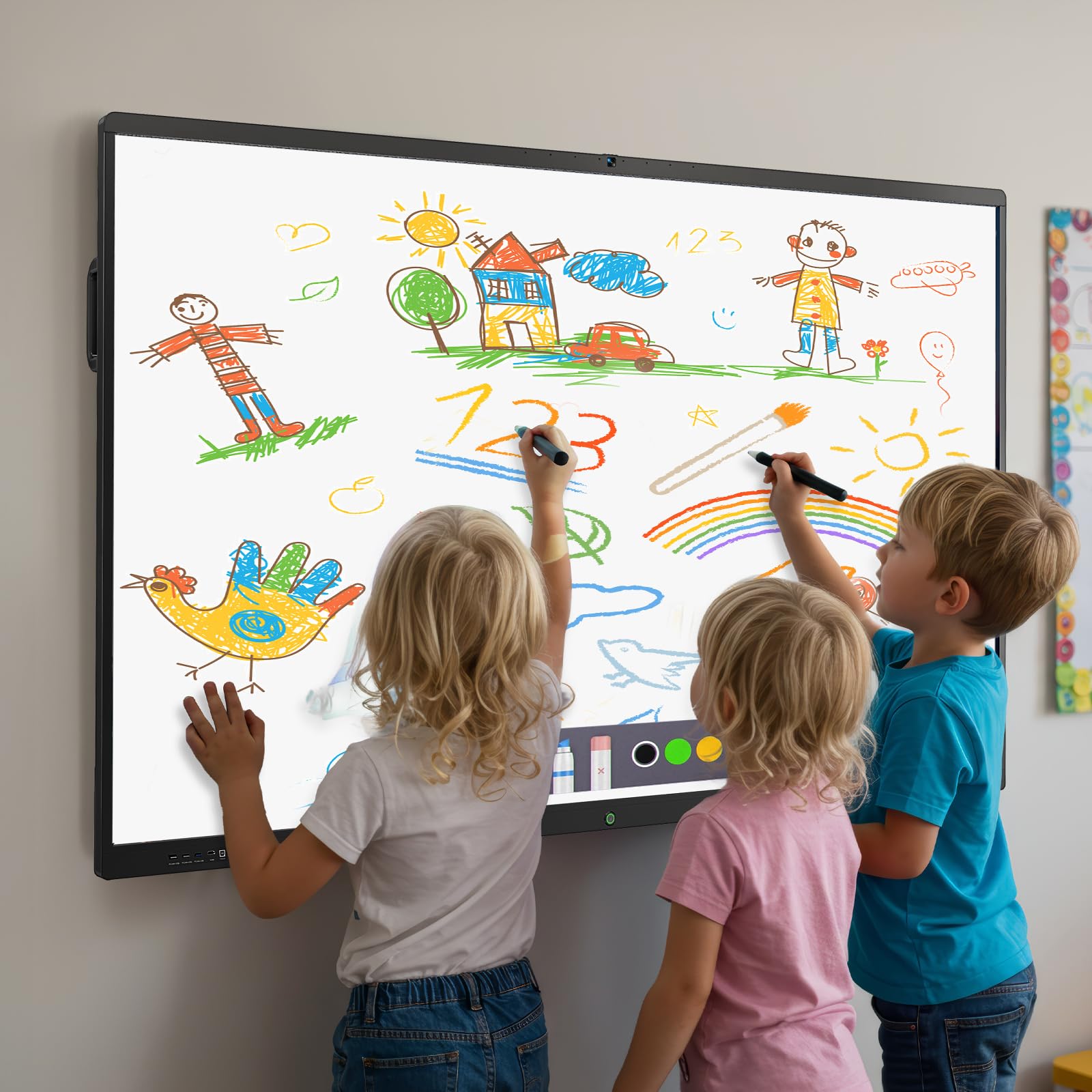 55'' Écran Interactif Tactile 4K UHD, Tableau Blanc Interactif Intelligent, Smart Board Android 14 (8+128 Go), Tableau Numérique sans Fil pour Salle de Classe, Bureau à Domicile et Studio