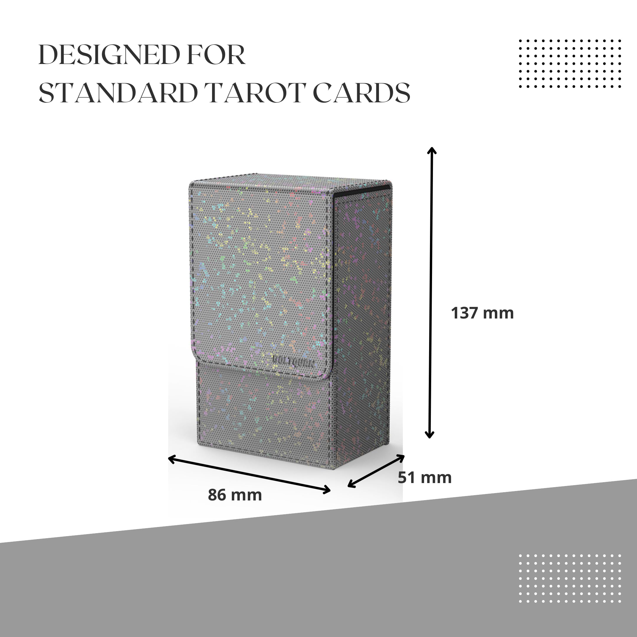 Boltquan Pearlized Grey Tarot Card Holder with Black Interior, Fold-Top Case with Magnetic Lid Closure - Image 2