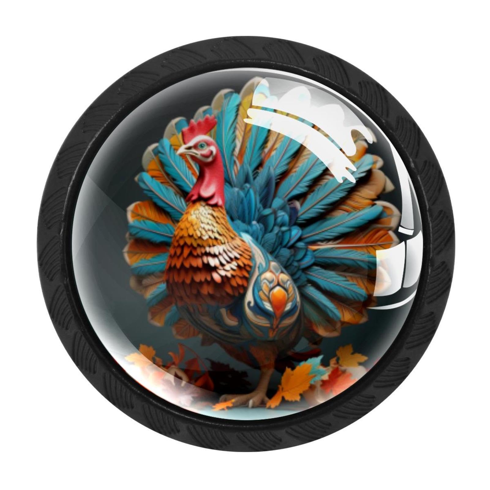 CHENZZZZ Thanksgiving Turkey Drawer Knobs Pull Handle Crystal Glass Circle Shape Cabinet Drawer Pulls Cupboard Knobs with Screws for Kitchen Cupboard Dresser Wardrobe etc