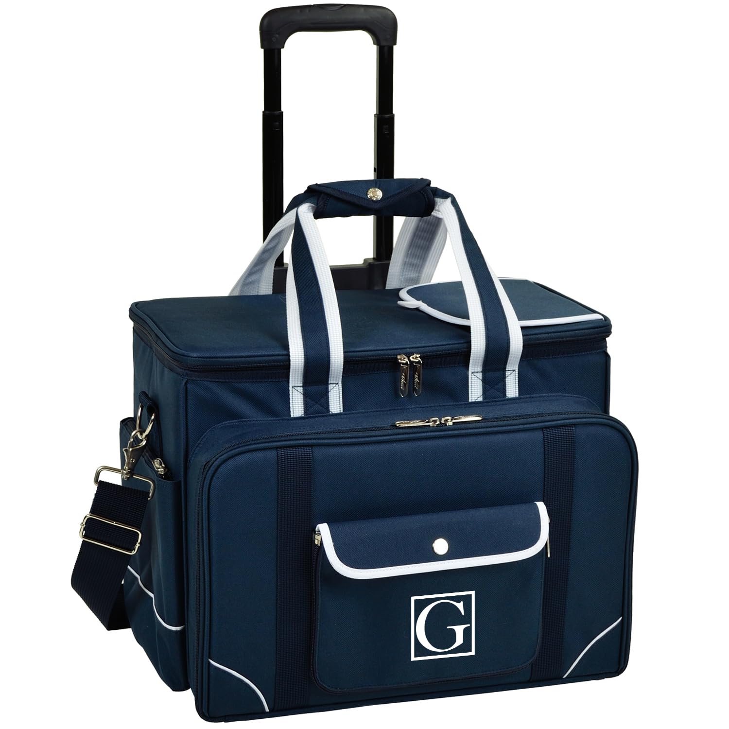 Picnic at Ascot Personalized Monogrammed Insulated Picnic Cooler on Wheels with Service for 4- Designed & Assembled in The USA