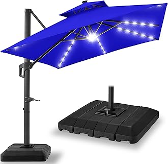 Best Choice Products 10x10ft Cantilever Patio Umbrella w/Base Included, Solar LED Lights 360 Rotation Large Offset Hanging Outdoor Shade for Deck Pool Backyard w/Stand – Resort Blue