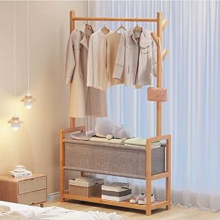 HDMOZUYT Perchero Independiente, Perchero para balcón, Perchero para Muebles, Ideal para Colgar Ropa y organizar Tus pertenencias diarias (Color: Amarillo, tamaño: 60 x 30 x 165 cm)