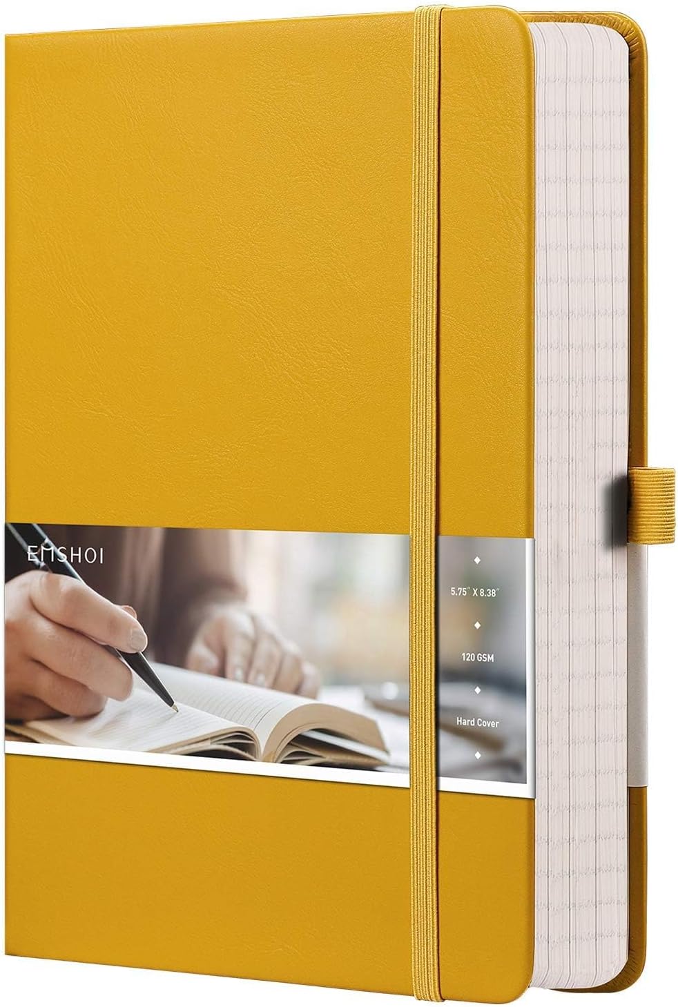 A5 College Ruled Notebook, 256 Numbered Pages 120GSM Ink-Proof Faux Leather Hardcover Lay-Flat Lined Journal for Work Office School Travel Writing, Small 5.75" x 8.38", Yellow