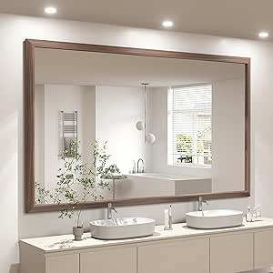 40"x36" Bathroom Wall Mirror, Rustic Black Wood Grain Frame