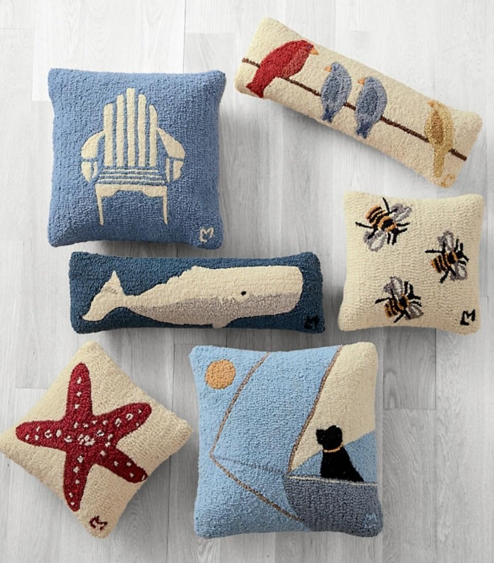 Chandler 4 Corners Artist-Designed Adirondack Chair on Blue Hand-Hooked Wool Decorative Throw Pillow (18 in x 18 in) Lake & Lodge Pillow for Couches & Beds - Low Maintenance, Lake House Cabin Pillow