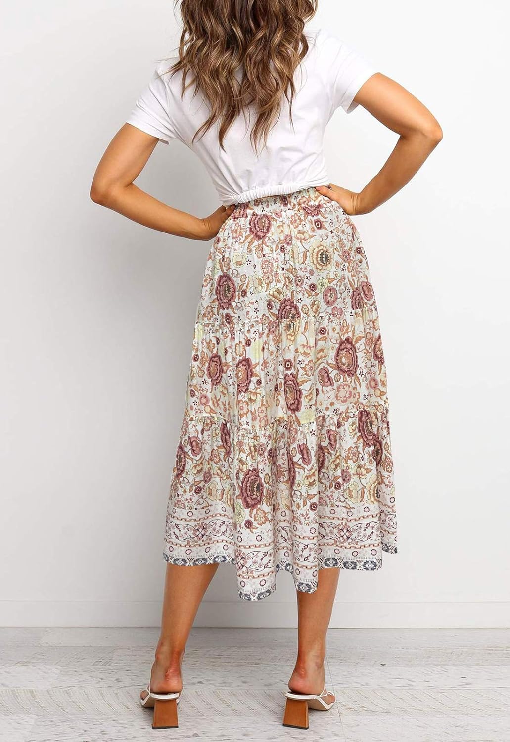 MEROKEETY Women's Boho Leopard Print Skirt Pleated A-Line Swing Midi Skirts