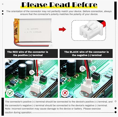 Miniatura 5 de 603450 3.7V 1200mAh LiPo Batería - Batería recargable de polímero de litio con placa de protección y conector Micro JST 1.25 para dispositivo