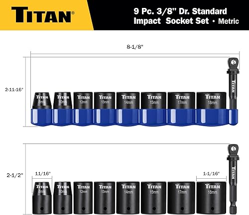 Miniatura 6 de Titan 48201 Juego de llaves de impacto métricas de 9 piezas de 38 pulgadas