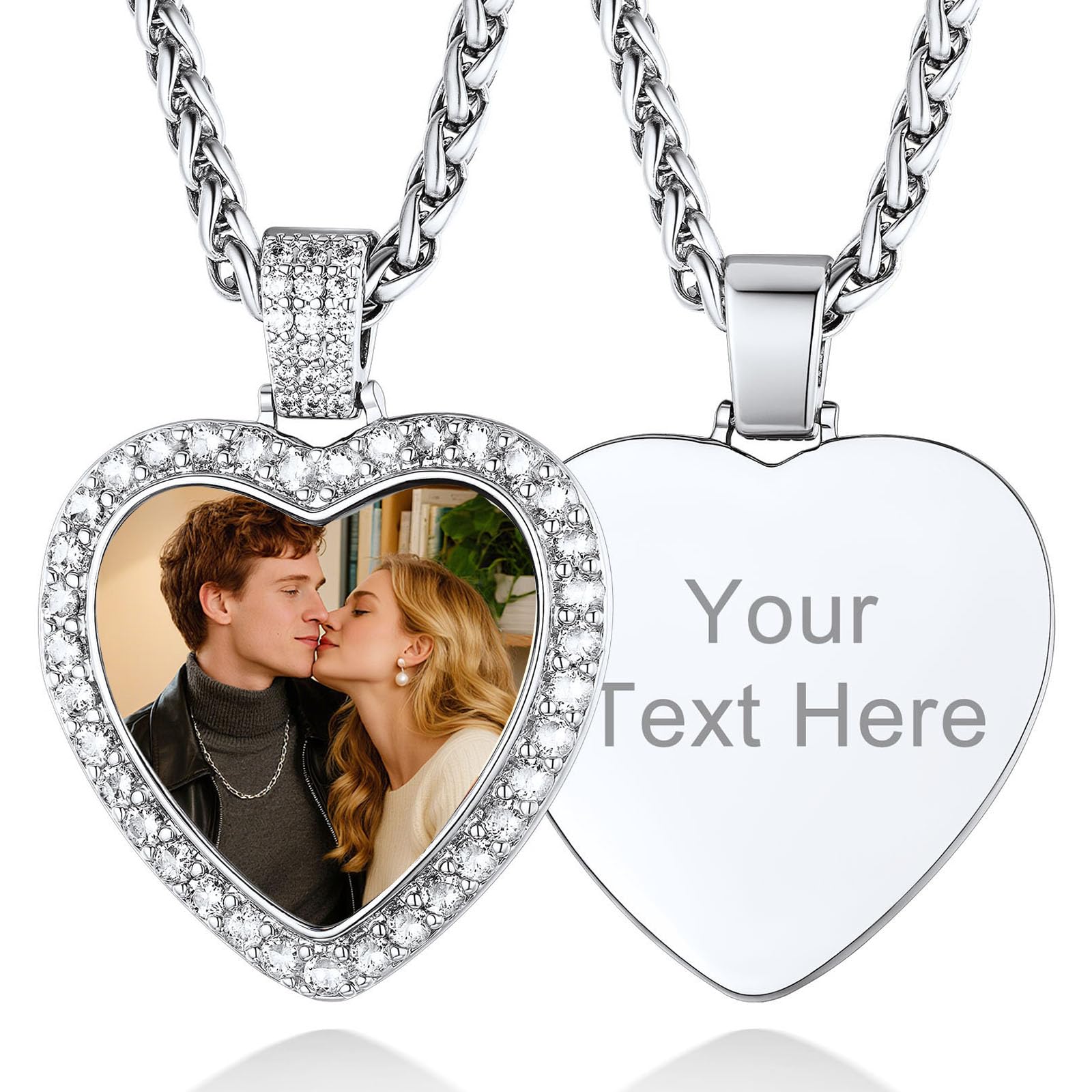 Custom4U Picture Necklace Personalized Photo Circle Chain for Men Women