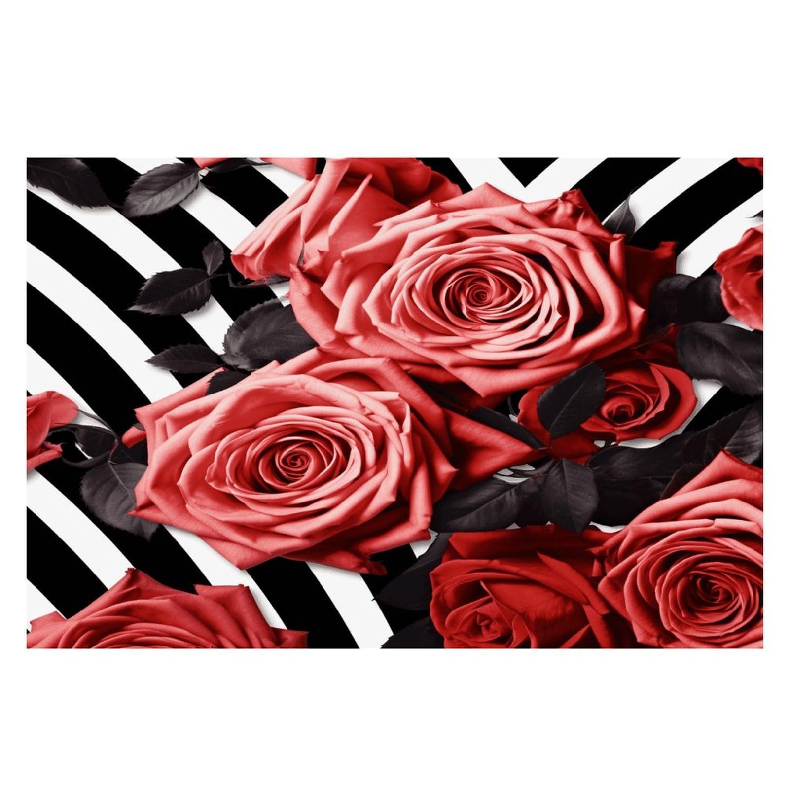 Roses Flower Floral Zebra Stripes Placemats Wipeable Heat Resistant Table Mats Washable Flax Place Mats Elegant Cloth Non-Slip Placemat for Kitchen Dinning Party Table Decor 12 * 18 in