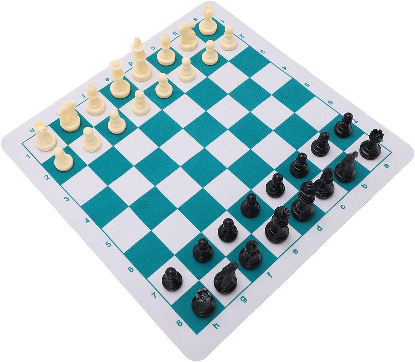 Tournament Chess Mat with Plastic Pieces Chess, PU Leather Board, Rollable Chessboard Set for Kids and Adults