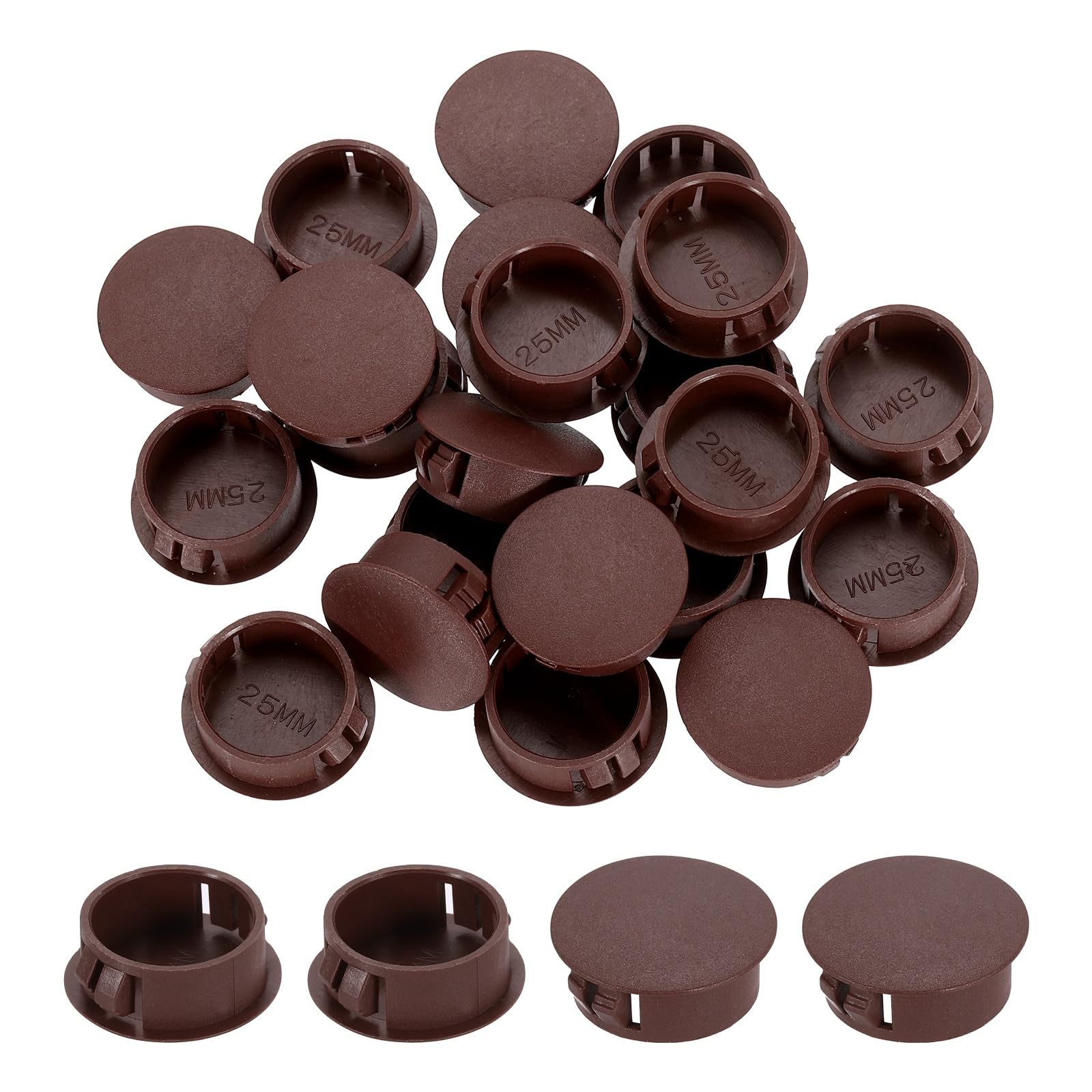 sourcing map Hole Plugs 50pcs 25mm(1-Inch) Plastic Plugs for Round Holes Flush Type for Furniture Cabinets Machines Hardware Fencing Post Pipe, Dark Brown โ image 1