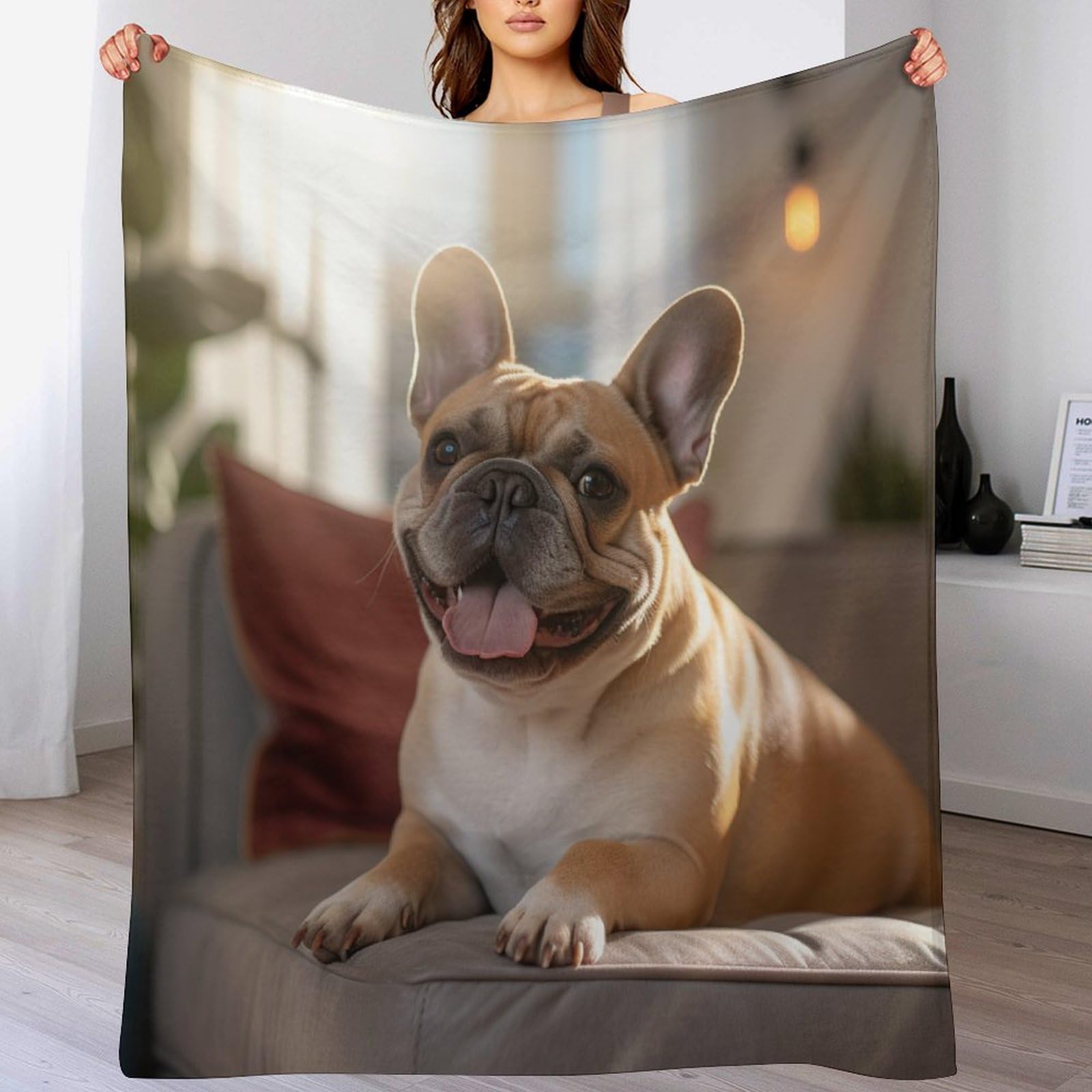 Couverture polaire French BullChien le cadeau idéal en flannel pour lit et canapé