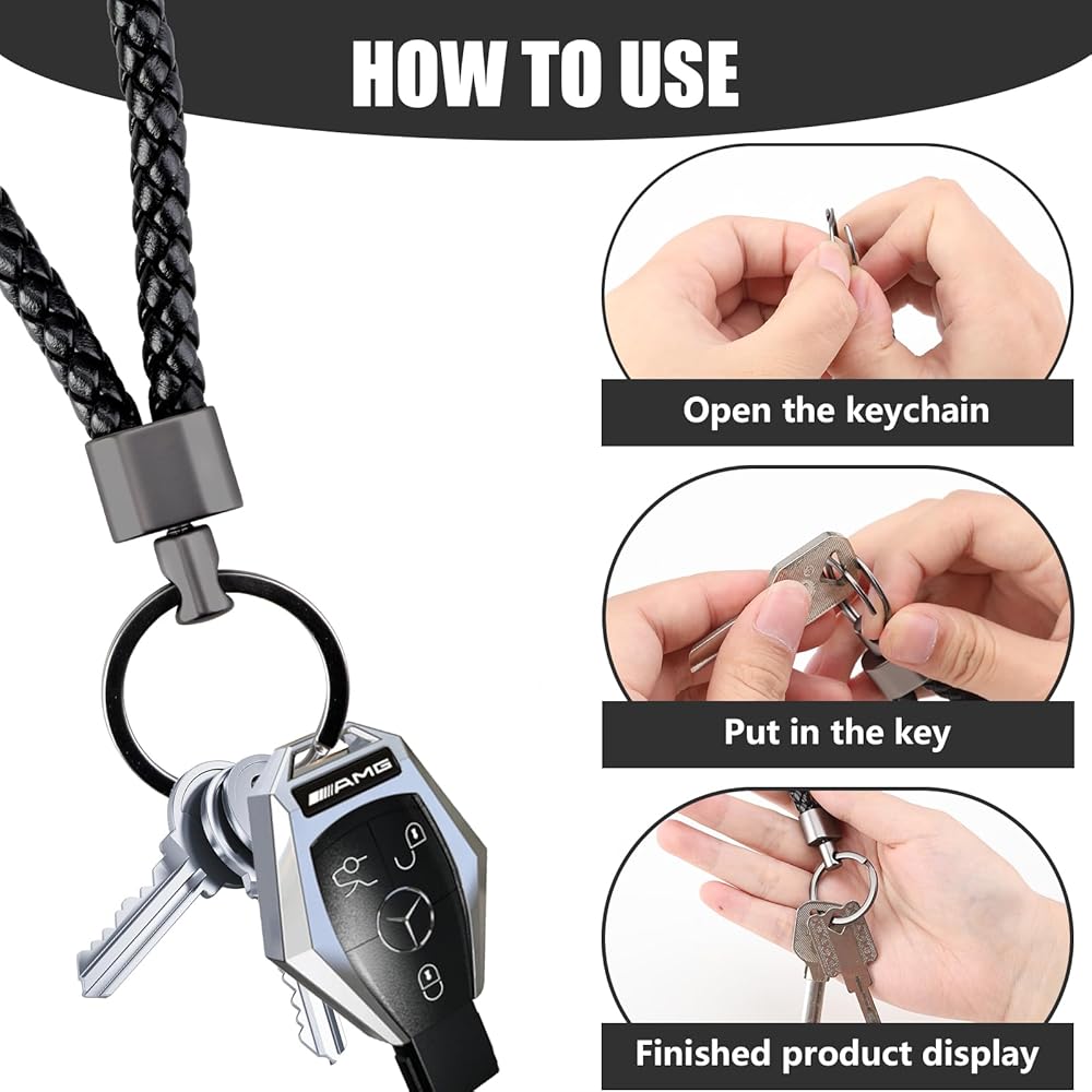 Portachiavi In Pelle Intrecciata - 2 Pezzi Nero - Elegante E Resistente Per Auto, Casa O Ufficio - Foto 6