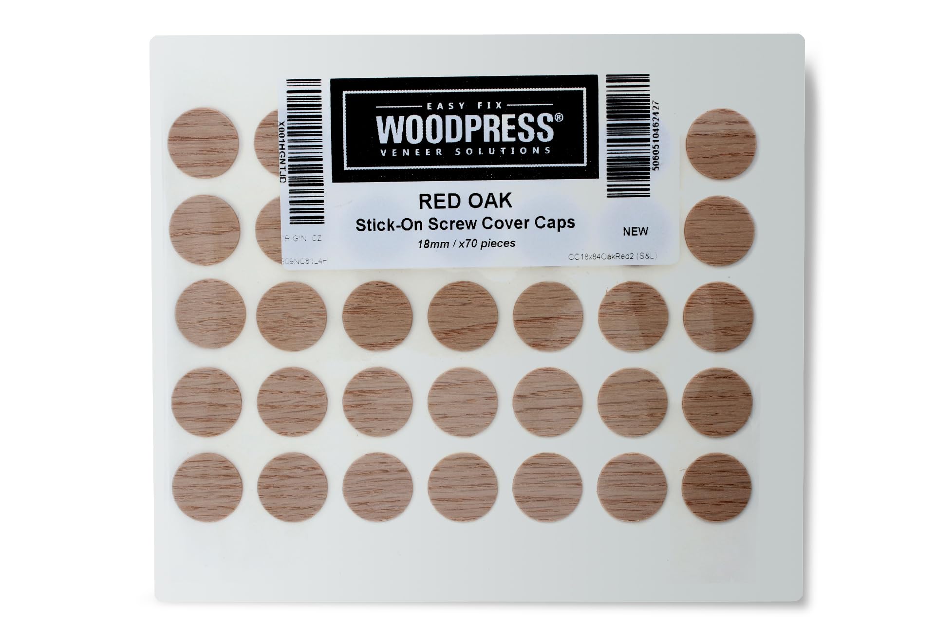 WoodPress® Peel & Stick, Real Red Oak Wood, Screw Hole Cover Caps - 70 x 18mm Pieces - Can be Varnished or Finished as Desired - Image 3