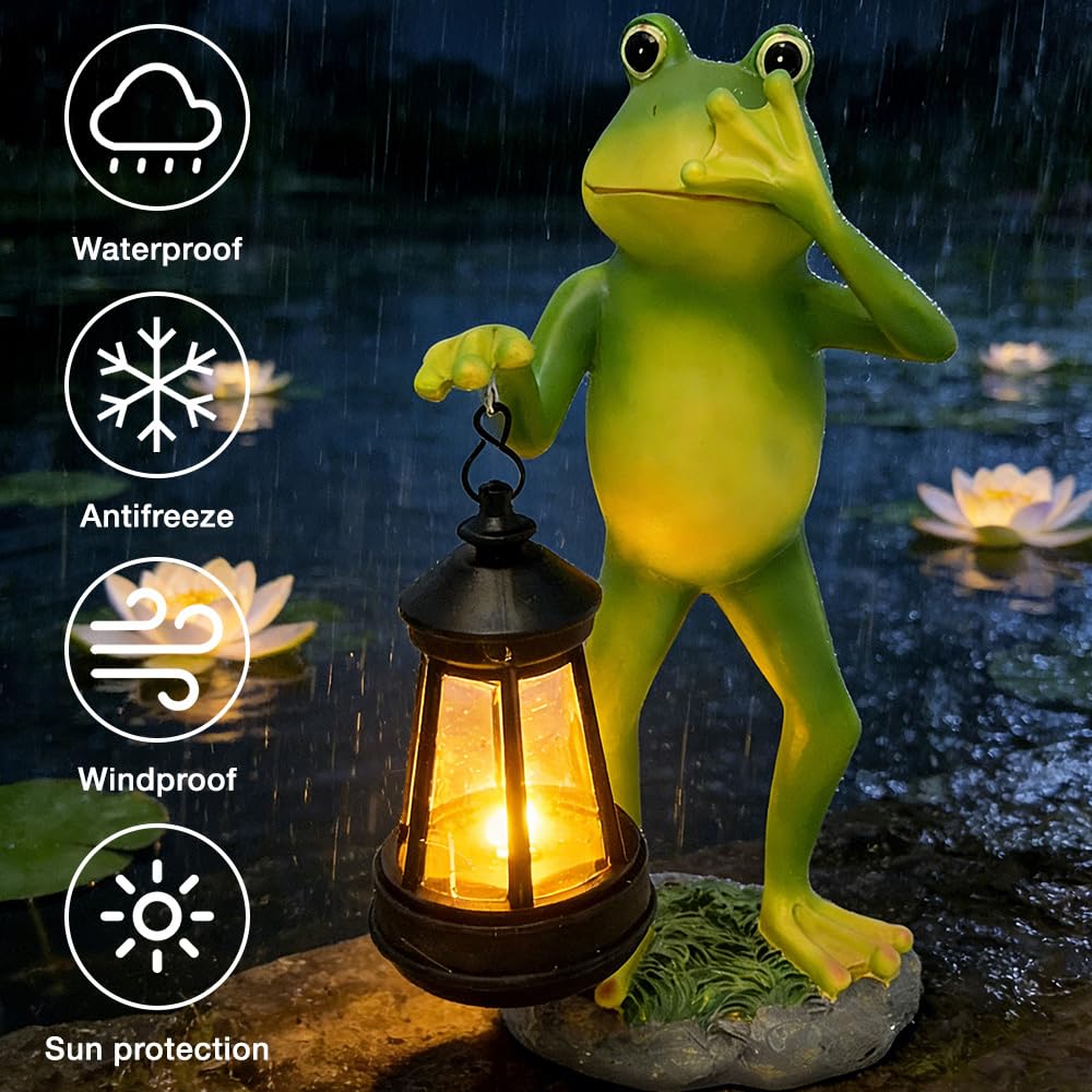 Mineup Outdoor Solar Frosch Garten Dekoration, Solar Frosch Statue, Frosc Figuren Draußen Deko, Frösche Figuren Mit Beleuchtung Für Hof Dekoration, Terrasse, Balkon, Garten, Rasen, Teiche