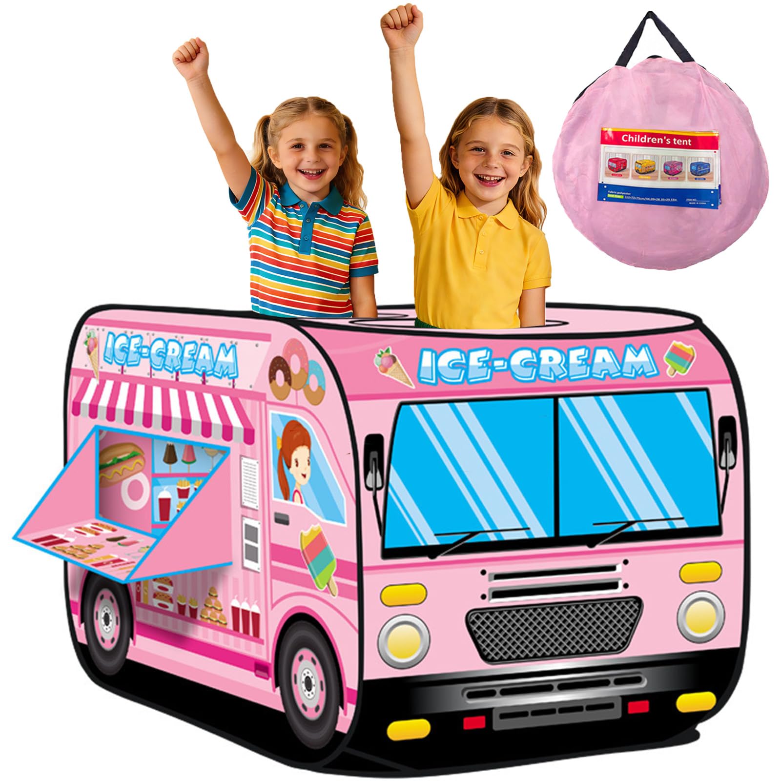 Pop Up Tent Kids:Ice Cream Truck Tent,Pop Up for Kids,Kids Play Without Installation,Suitable for 2-3 Children&for Ages 3+,Kid Play Tent Indoor for Kid Gift