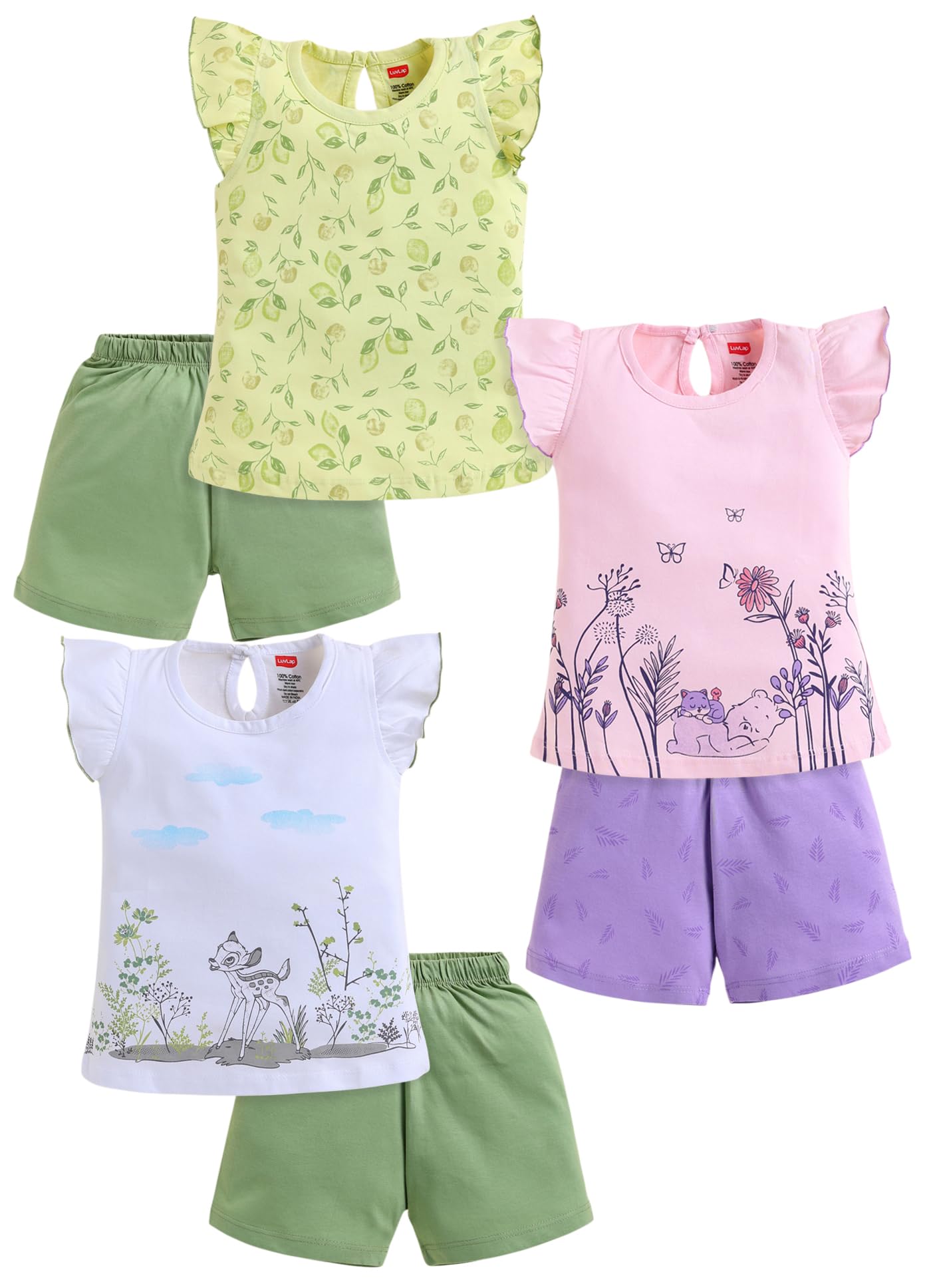 luvlap Baby Girls Regular Fit 100% Cotton Half Sleeves Girls Top CoSet Pack of 3-picture-11