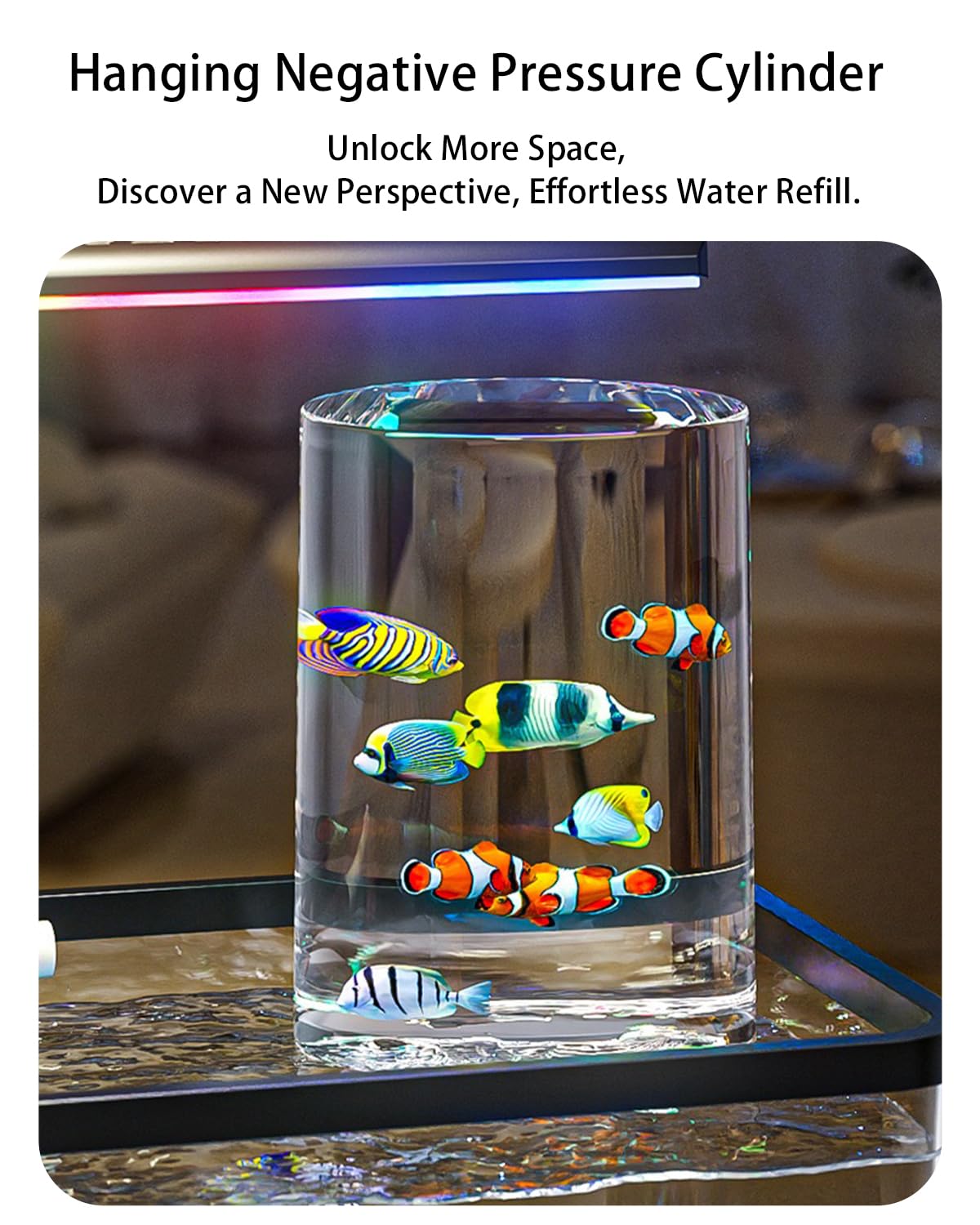 Kit de tanque de peces de acuario de presión negativa, kit de inicio de tanque de peces Betta de 3 galones con luz y filtro, arena azul, perfecto para peces pequeños, camarones o beta