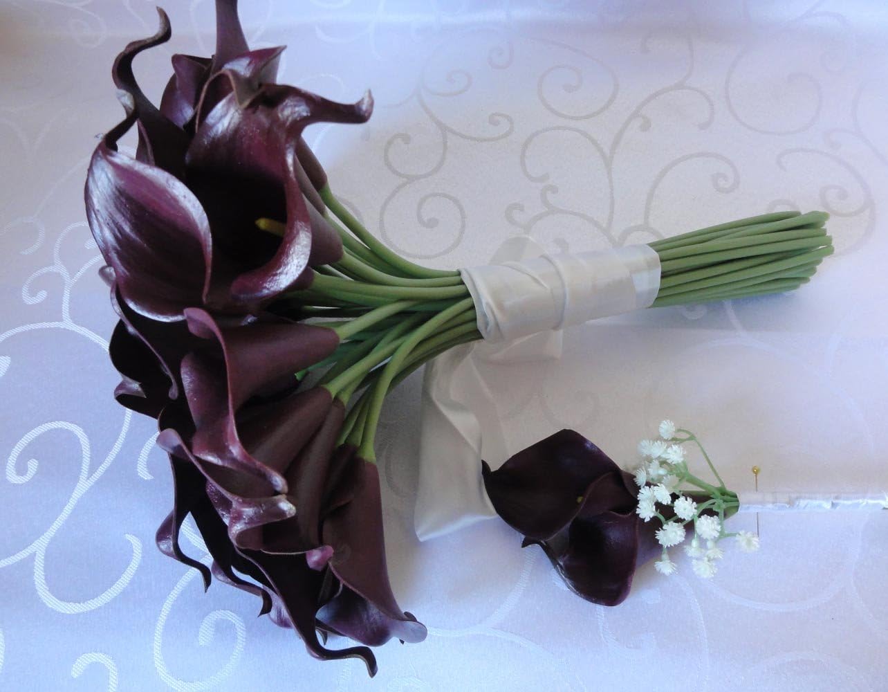 Luxury Calla Lily Bridal Wedding Bouquet 3 Dozen with Groom Boutonniere (Cream White Cascade)