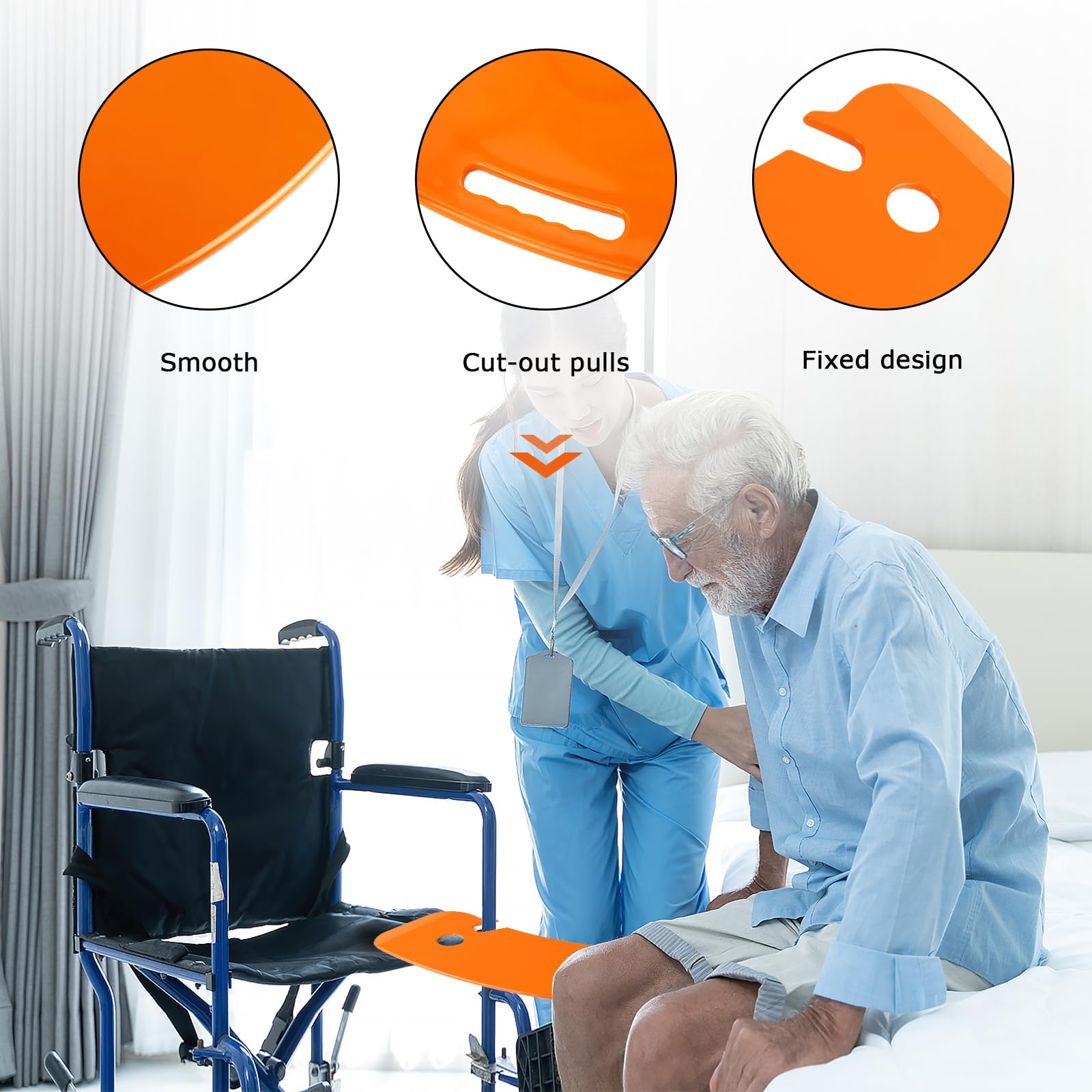 LOSCHEN Transferbrett,Patientenschieber für den Transfer von Patienten oder Handica vom Rollstuhl ins Bett,in die Toilette, Badewanne,ins Auto,Schiebebrett Griff Kerben,mit Rohrschiebeplatte(Orange)