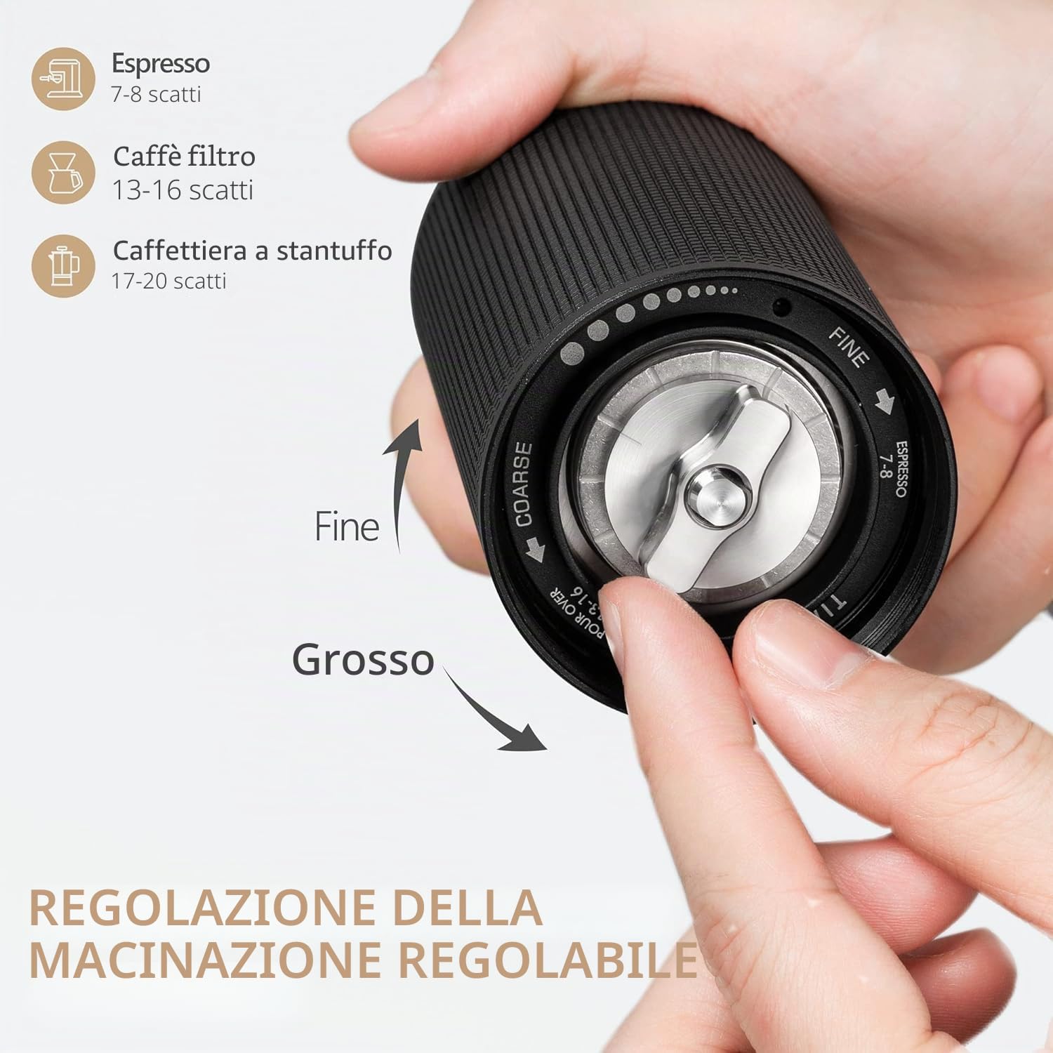 TIMEMORE Chestnut C3S - Macinacaffè manuale con impostazione di macinatura regolabile, in acciaio inox S2C, macinacaffè conico, per espresso e francese