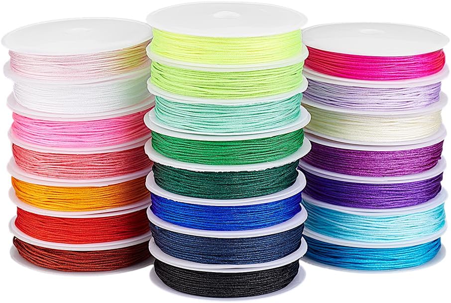 PH PandaHall Nylon String for Bracelets 1mm Nylon Beading Cord, 22 Colors Chinese Knotting Cord Colorful Braided Nylon Thread for Jewelry Making Bracelet Necklace Macrame Craft, 240 Yards
