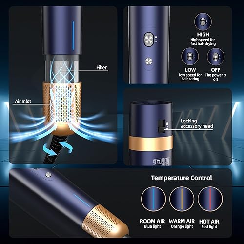 Miniatura 3 de PFRISURP - Rizador de aire para el cabello, sistema de peinado y secado de aire 6 en 1, secador de pelo automático, cepillo de aire caliente