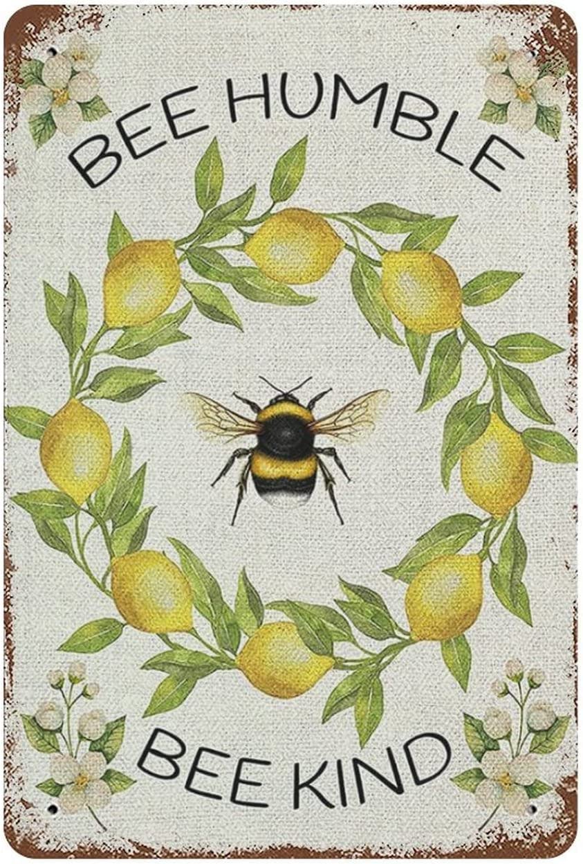Lemon Metal TIn Sign Bee Humble Bumble Bee Garden Tin Signs for Kitchen Home Office Bar Cafe Decor 8x12 Inch