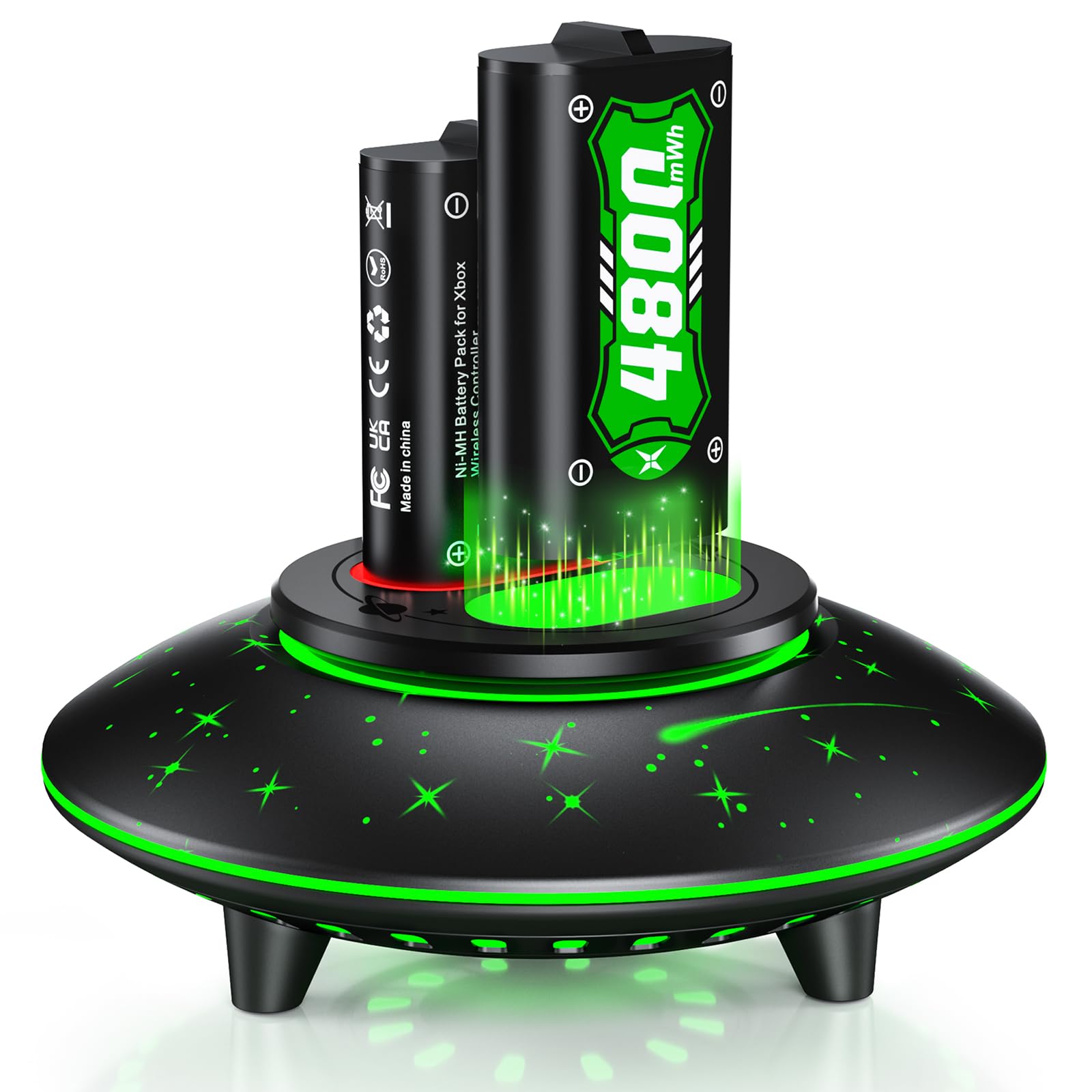 Batterie pour Xbox One/Xbox Series S/X, 6 couleurs, mode LED RVB, station de charge rapide, 2 batteries de 4800 mWh pour manette Xbox Series S/X/Xbox One/S/X/One Elite