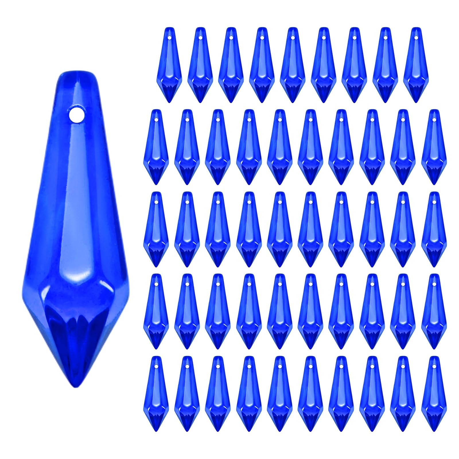 M METERXITY 50-Pack Crystal Icicle Prisms, 34mm/1.34 Inch Chandelier Pendant Maker Hanging Crystals Chandelier Prisms for Home/Windows/Garden/DIY Decoration[Blue]