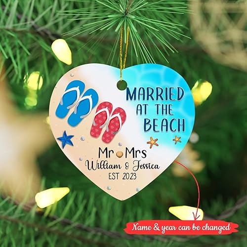 Miniatura 9 de Adorno personalizado de playa casada con nuestra primera Navidad, mar 2024, adorno de Navidad personalizado recién casado, regalos de boda en la