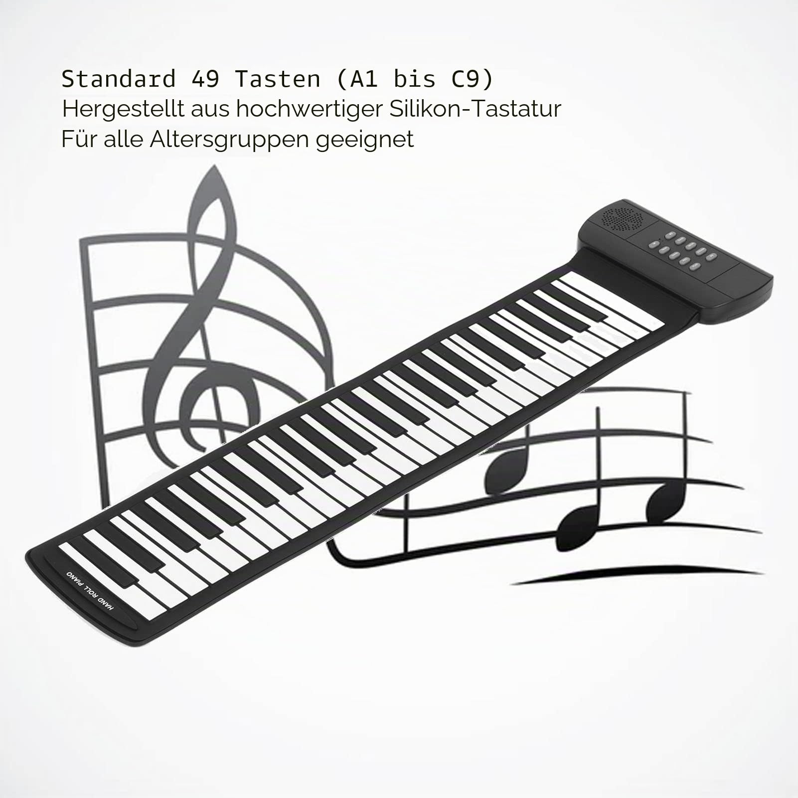 VBESTLIFE Roll-Up-Piano, 49 Tasten, Tragbares Elektronisches Klavier, 4D-Surround-Sound, Elektronisches Hand-Roll-Piano, für Anfänger, Erwachsene(PM49)