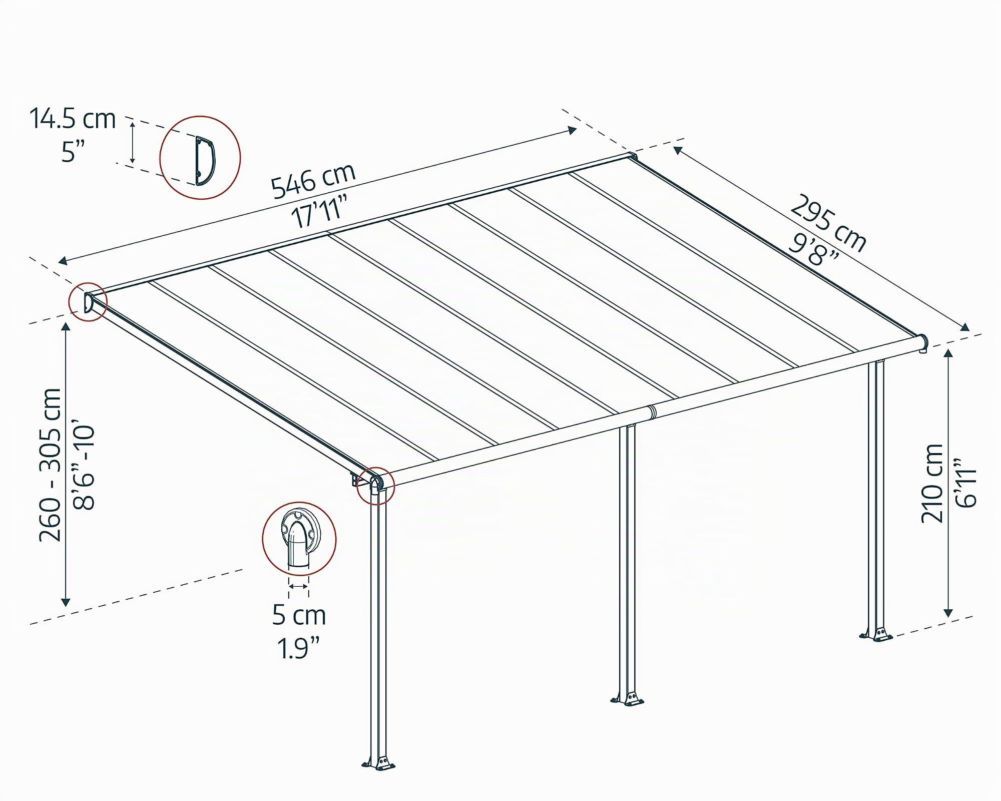 Canopia by Palram Pergola Olympia 16.4 m² en Aluminium Et Polycarbonate, Moderne & Élégante, pour Couvrir Une Terrasse Toute L’année (Gris)