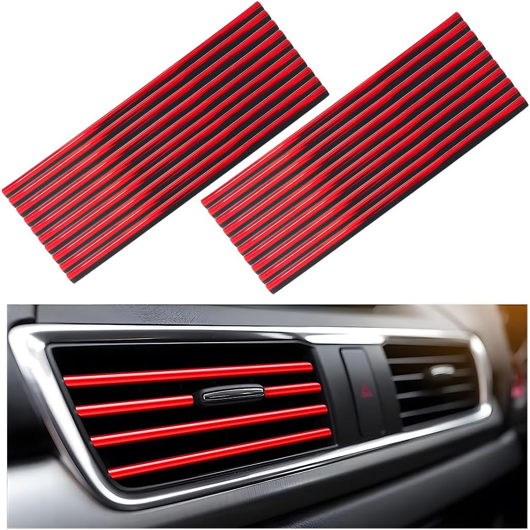 Yourkar 20 PCS Car Air Conditioner Decoration Strip, Flexible Air Vent Outlet Trim Decoration, Waterproof Decorative Trim for Air Vent Outlet for Most Vehicles, Car Accessories (Shiny Red)