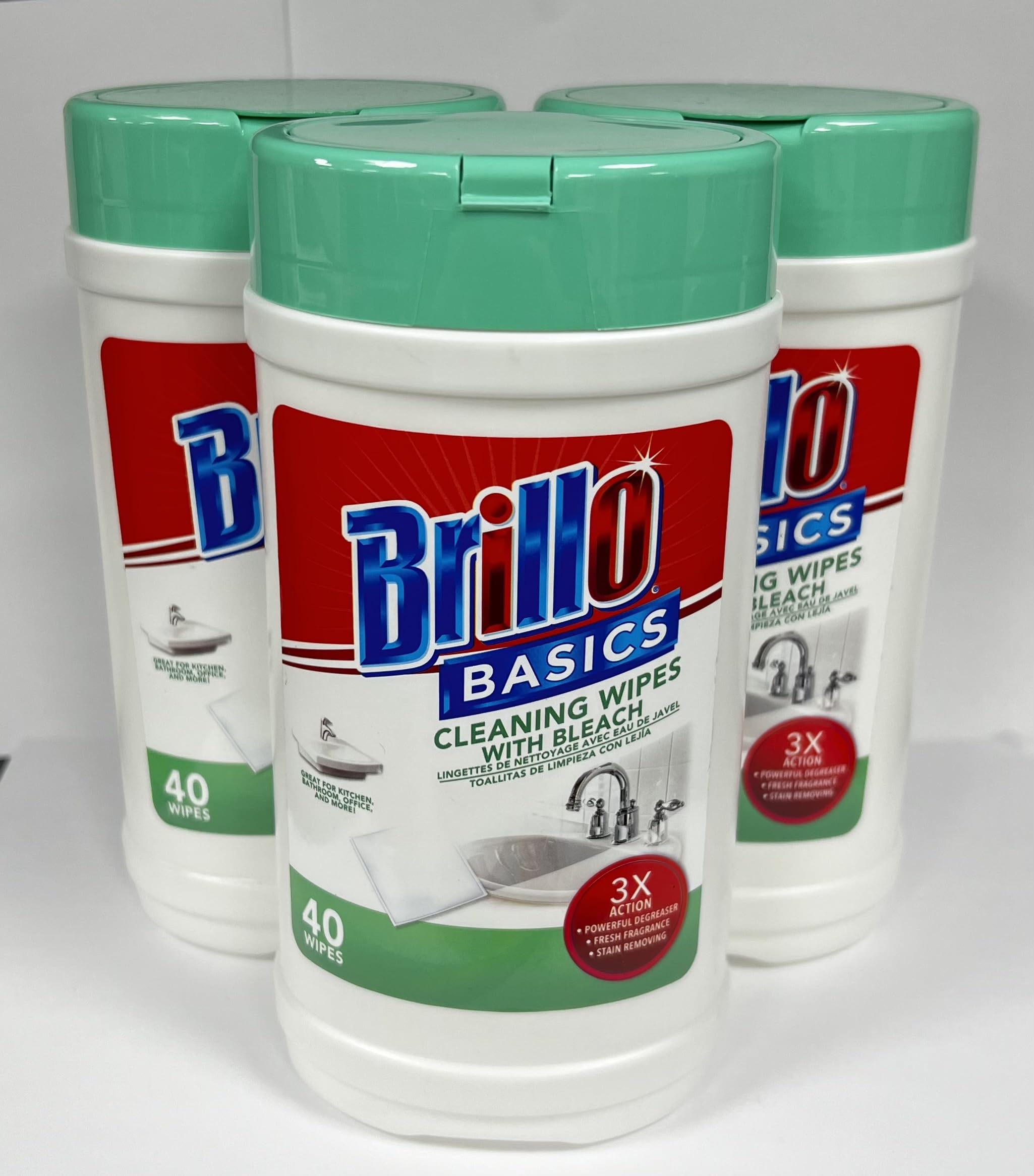 Brillo Basics Mult Cleaning Wipes With Bleach 3 X 40 Wipes = 120 WIPES TOTAL