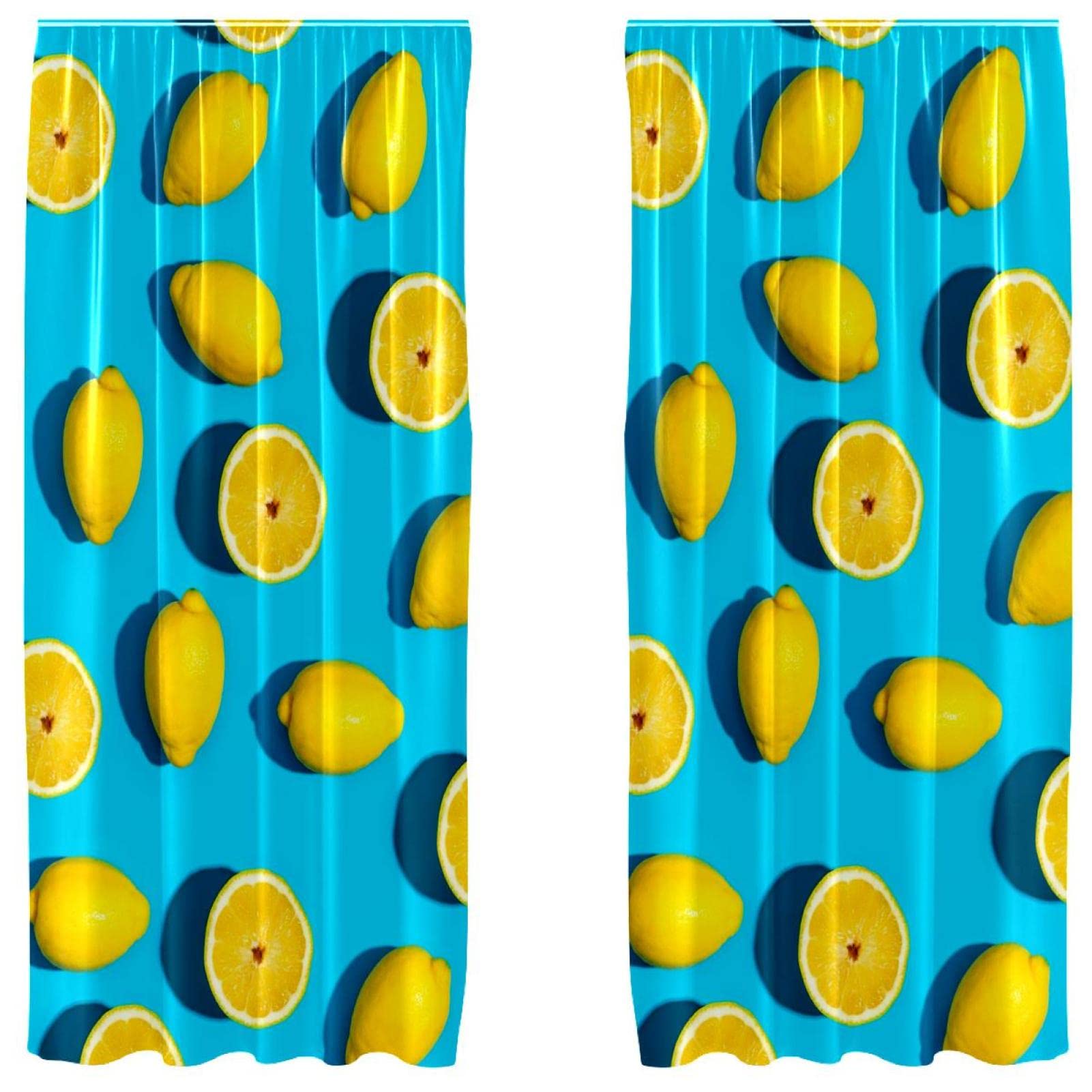 Rideau occultant anti-lumière microfibre bleue imprimé citrons pour dormir dans le noir