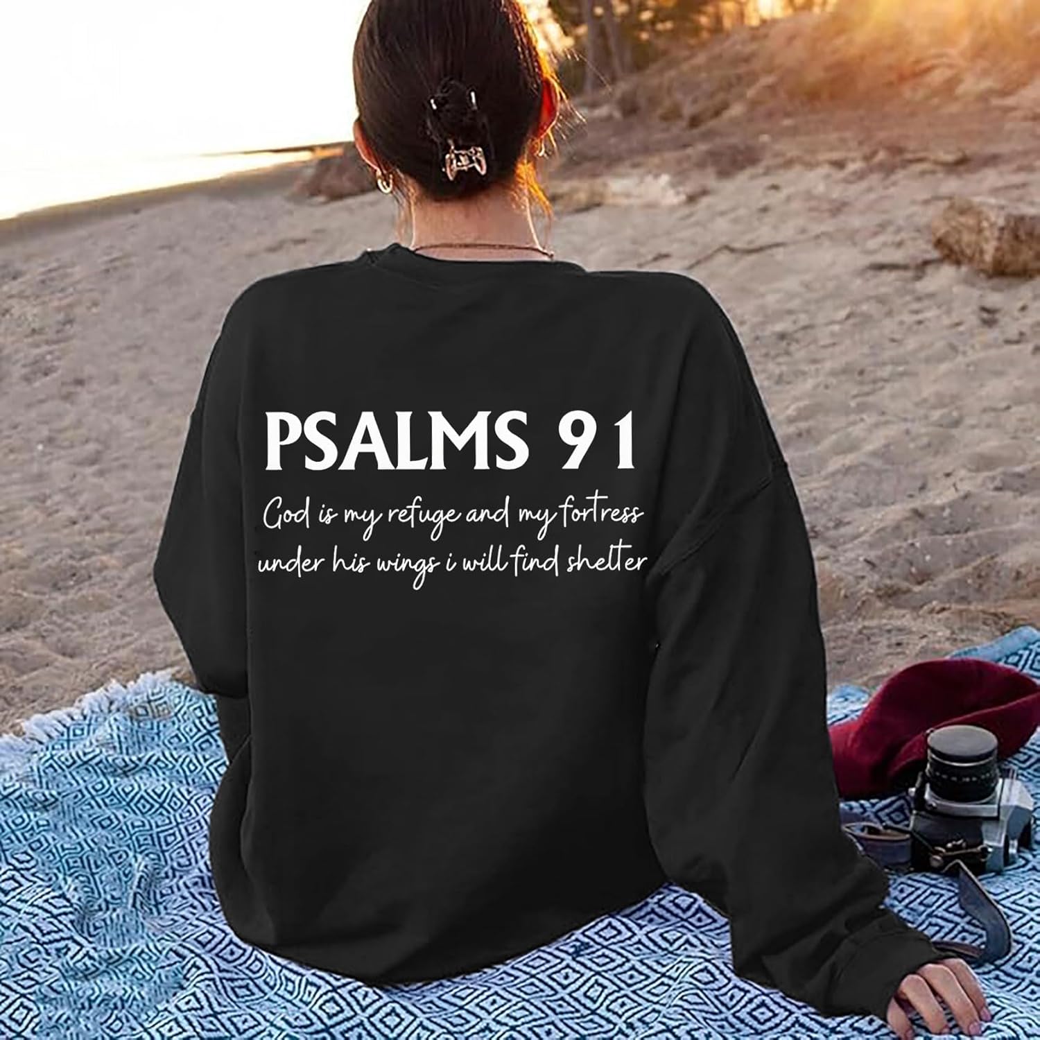 Psalms 91 Sweatshirt Women Christian Lightweight Sweatshirts Cross Jesus Long Sleeve Pullover Top Shirt - Image 5