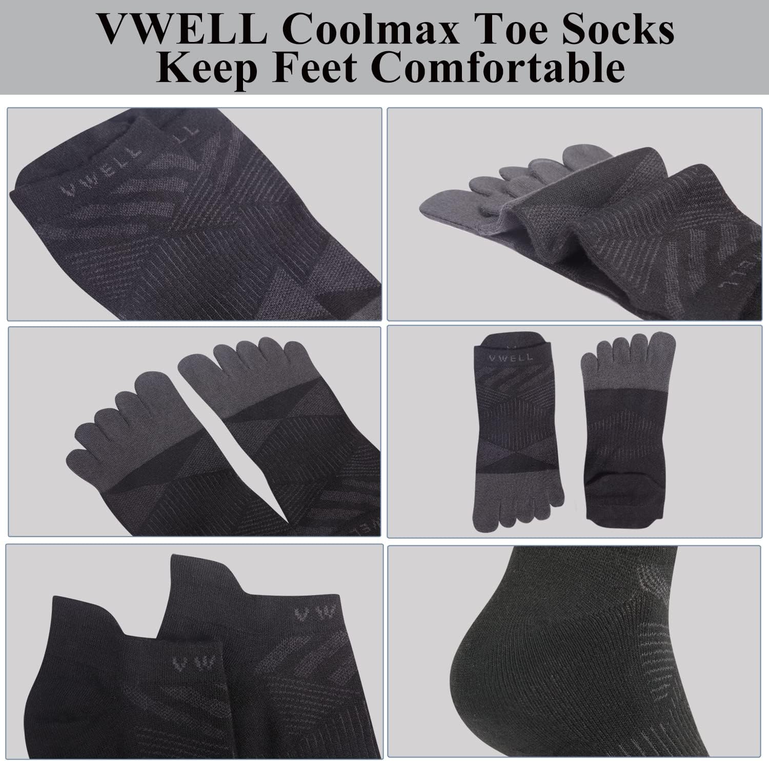 VWELL Toe Socks for Men Women COOLMAX Five Finger Socks Athletic Ankle Toe socks Breathable Moisture Wicking (3Pairs) - Image 5