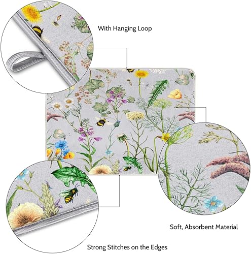 Miniatura 3 de Tapete de secado de platos de flores, tapete de platos de abejas de primavera para encimera de cocina, almohadilla de secado colorida, escurridor,