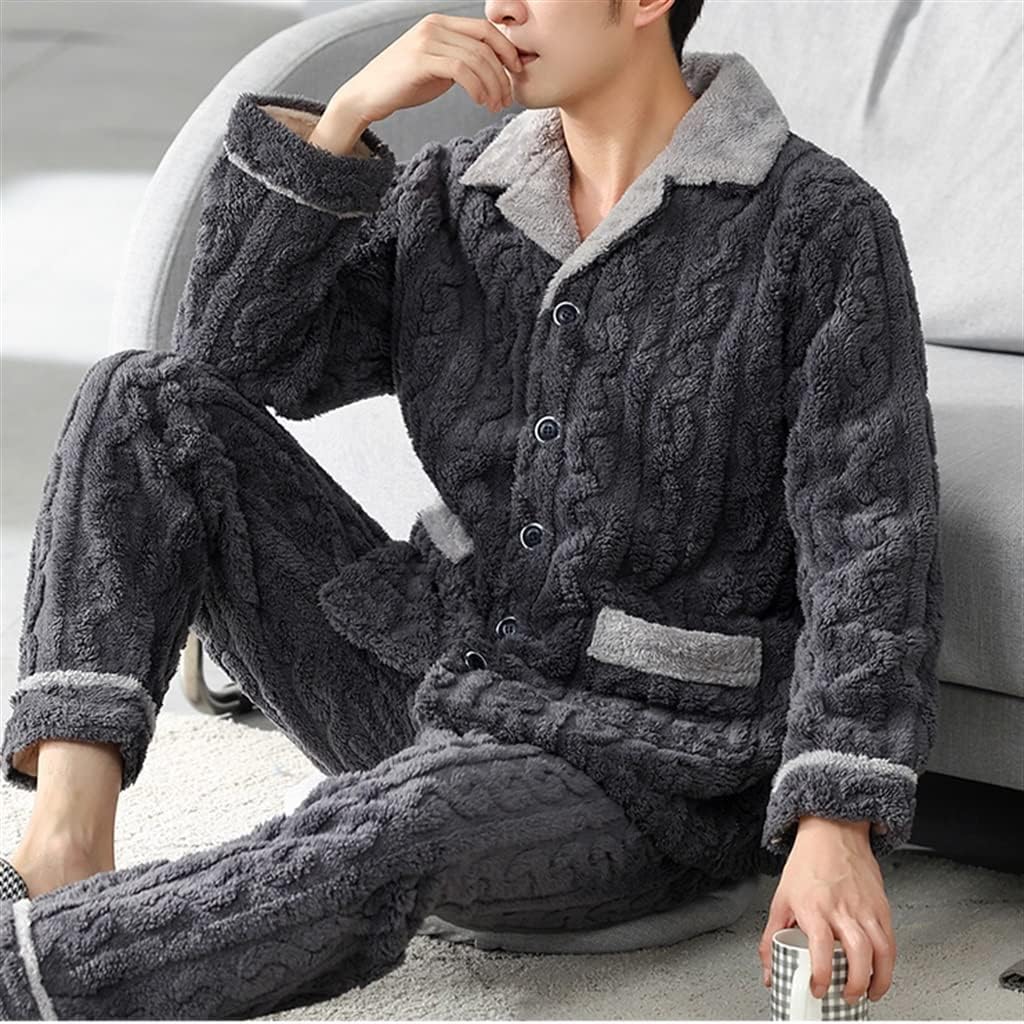 Men's Winter Coral Fleece Thickened and Velvet Warm Autumn and Flannel Homewear