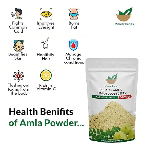 Mewar Impex Polvo orgánico Amla para piel y cabello (8.8 onzas), polvo de grosella espinosa indiaEmblica Officinalis