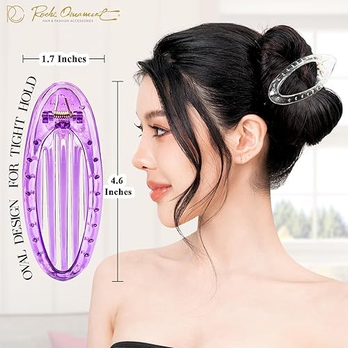 Miniatura 3 de RC ROCHE ORNAMENT 6 pinzas para el cabello con garra plana para mujer, peine de apertura lateral curvada, agarre fuerte, agarre antideslizante,